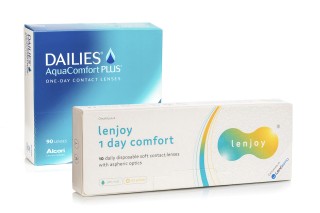 DAILIES AquaComfort Plus (90 лещи) + Lenjoy 1 Day Comfort (10 лещи)